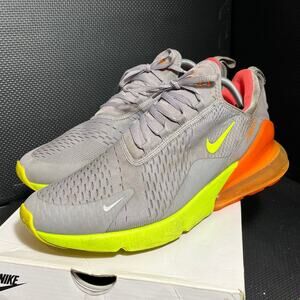 Nike Air Max 270 Mens 11.5 Shoes Gray Volt Orange AH8050-012 Sneaker Athletic